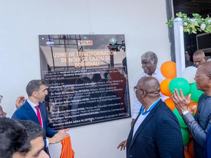Thani Al Zeyoudi, Côte d’Ivoire Prime Minister inaugurate UAE-backed cashew processing factory in West African nation